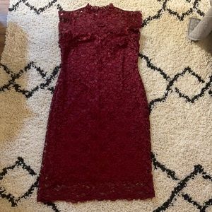 Maroon Lace Knew Length Dress